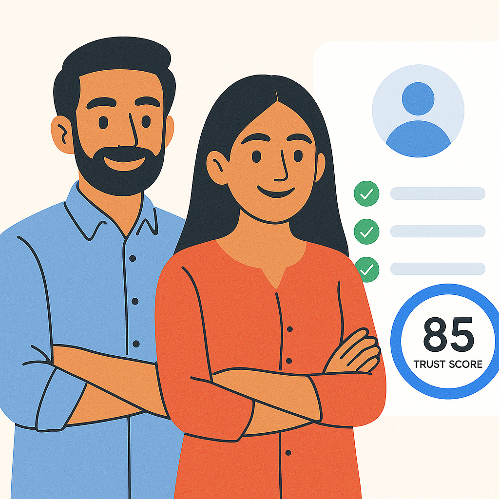 Trust score meter showing high credibility